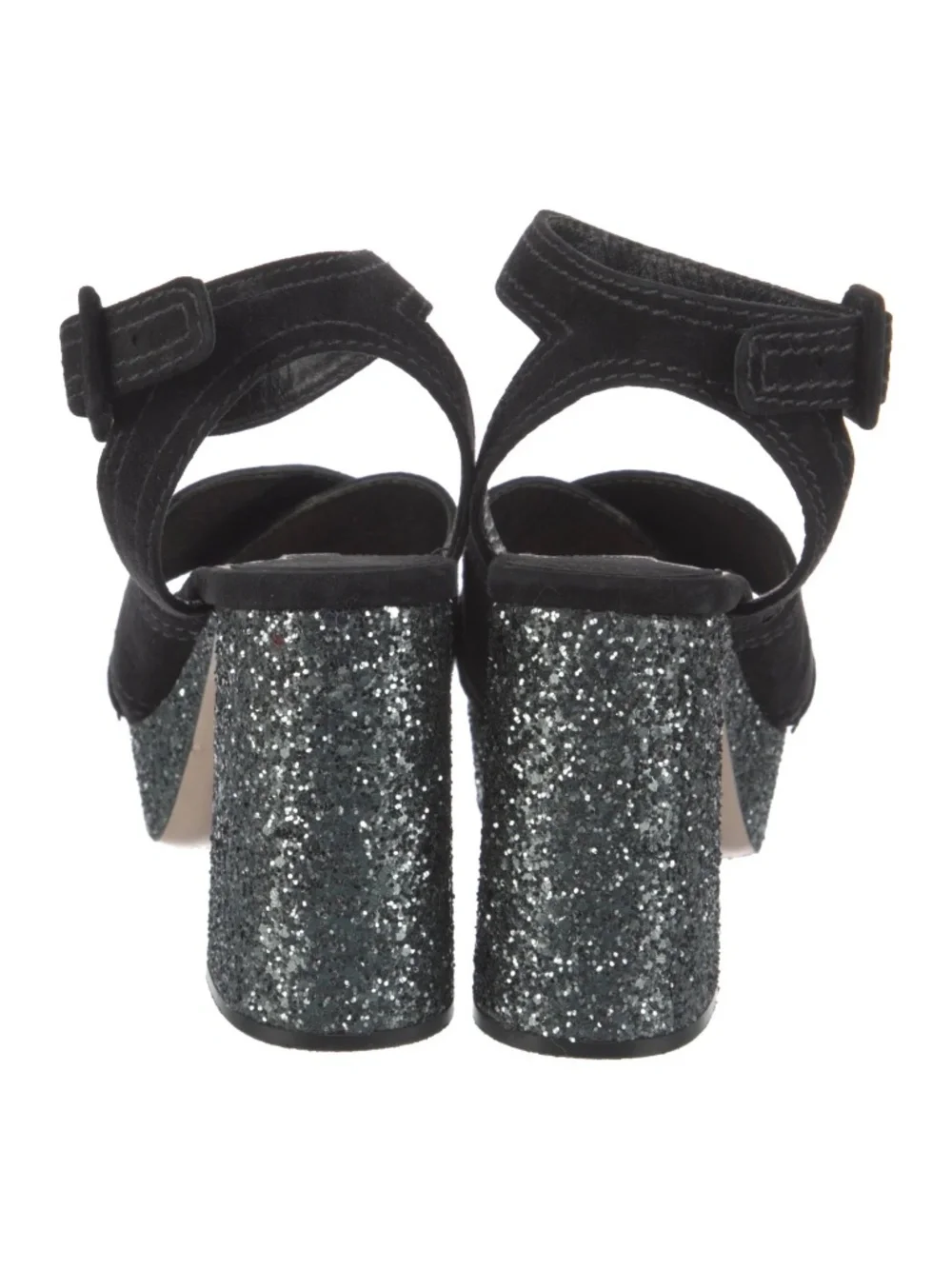 MIU MIU Black Suede Glitter Platforms w/Orig. Box & Dustbag Retail $620